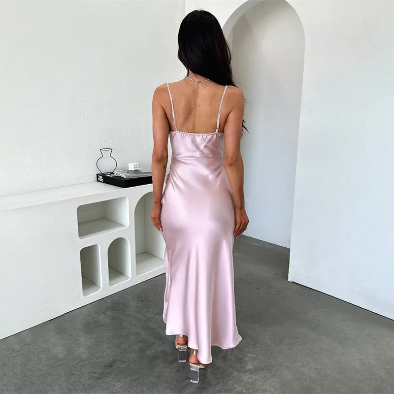 Maxi Satin Dress with Slit Detail - Linda