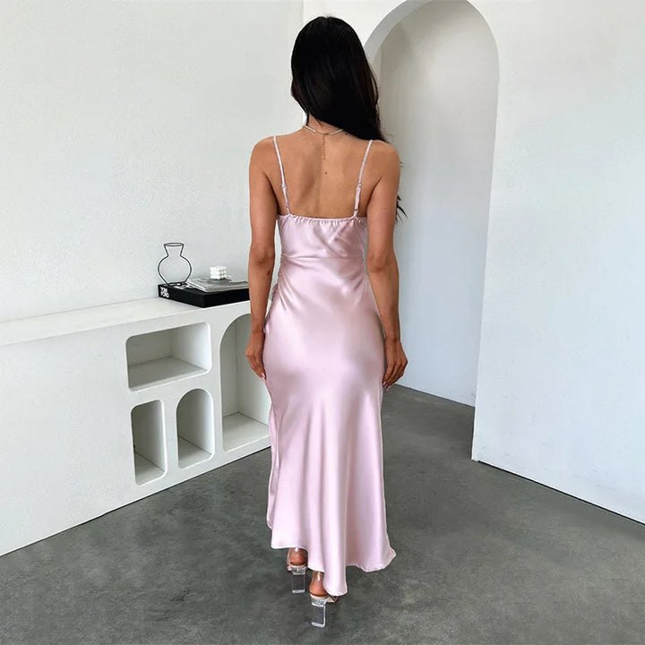 Maxi Satin Dress with Slit Detail - Linda