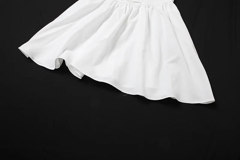 White mini dress in A-line cut with rustic design - AYLIN