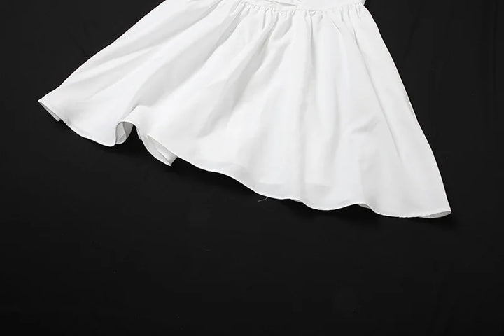 White mini dress in A-line cut with rustic design - AYLIN