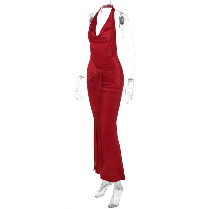 Velvet maxi dress with tie decoration - Marianela
