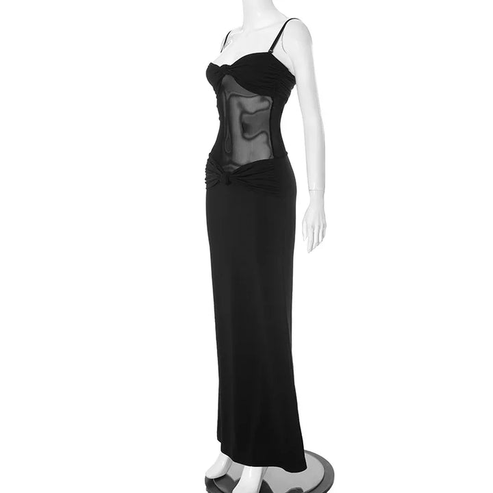 Maxi Dress with Removable Straps, Ruched and Mesh Design - Blair