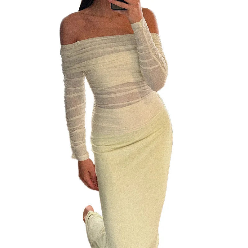 Two-piece set: maxi skirt and off-shoulder mesh top - Blina