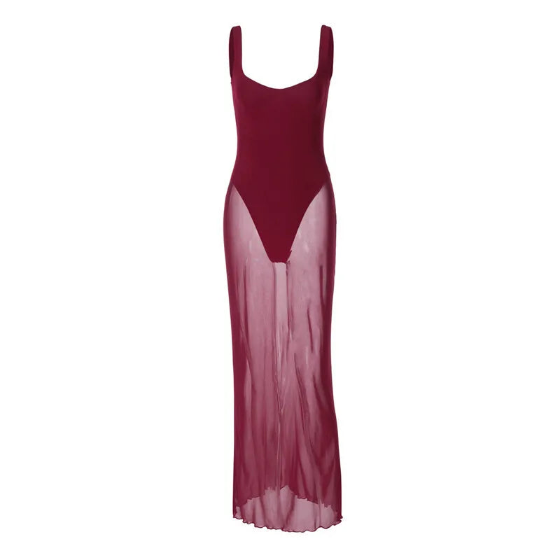 Maxi dress with bodysuit and chiffon design - Kai