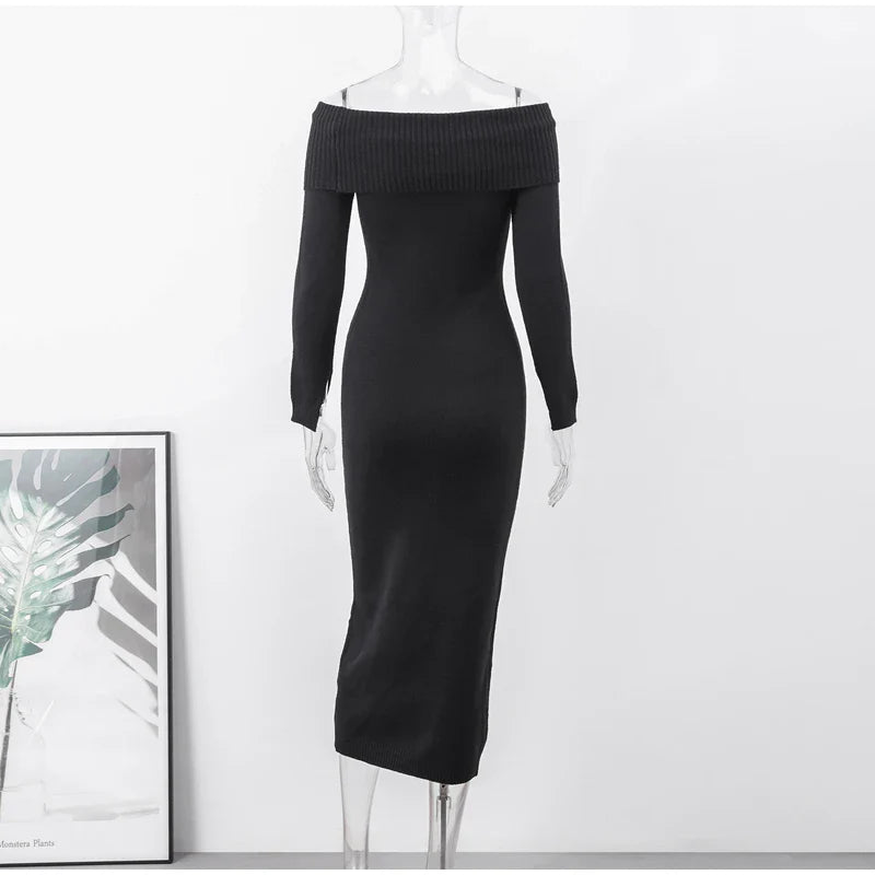 Knitted midi dress with off-shoulder - Liri
