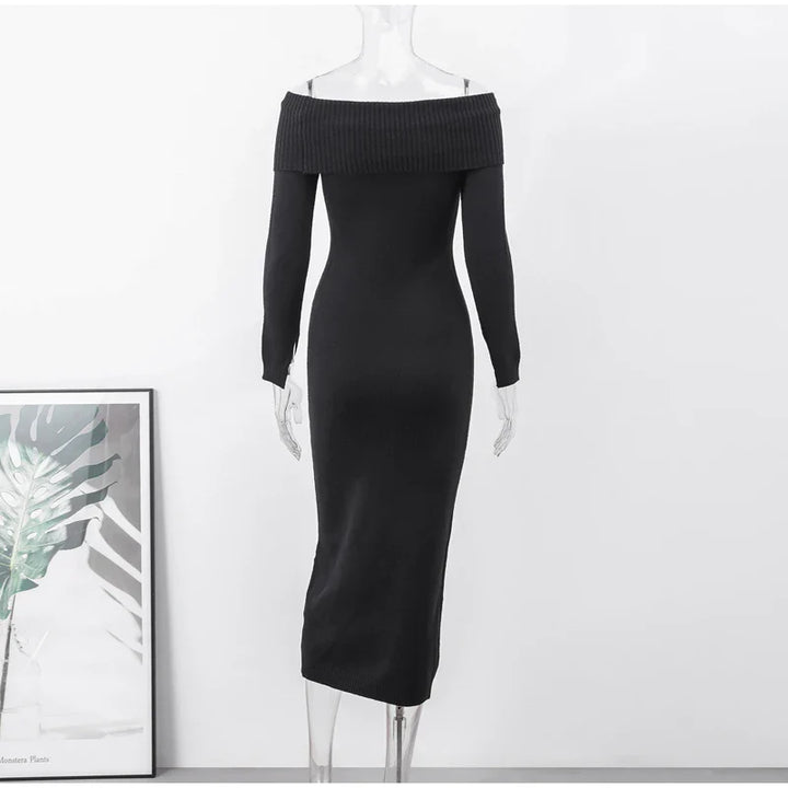 Knitted midi dress with off-shoulder - Liri