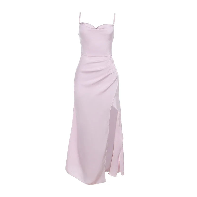 Maxi Satin Dress with Slit Detail - Linda