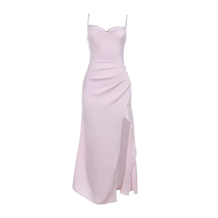Maxi Satin Dress with Slit Detail - Linda