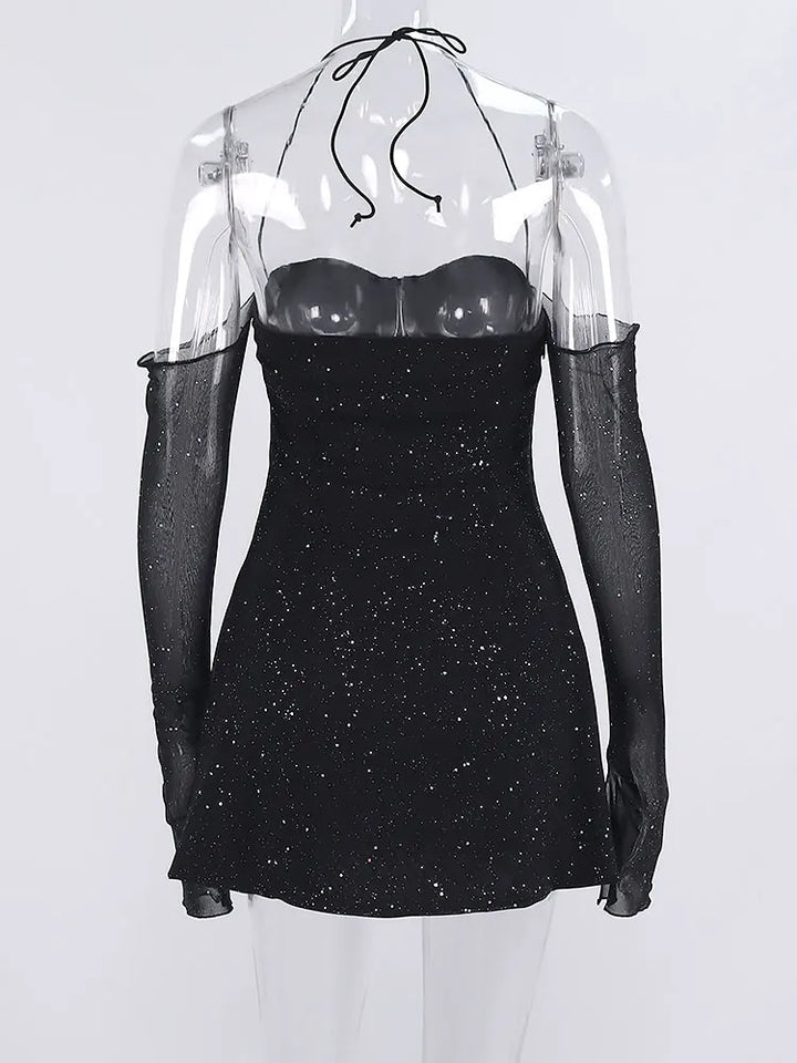 Sequin Mini Dress with Off-Shoulder and Mesh Sleeves - Barbara