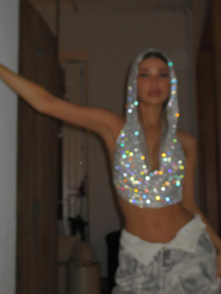 Sparkling Sequin Top with Hat and Open Back Design - Willow