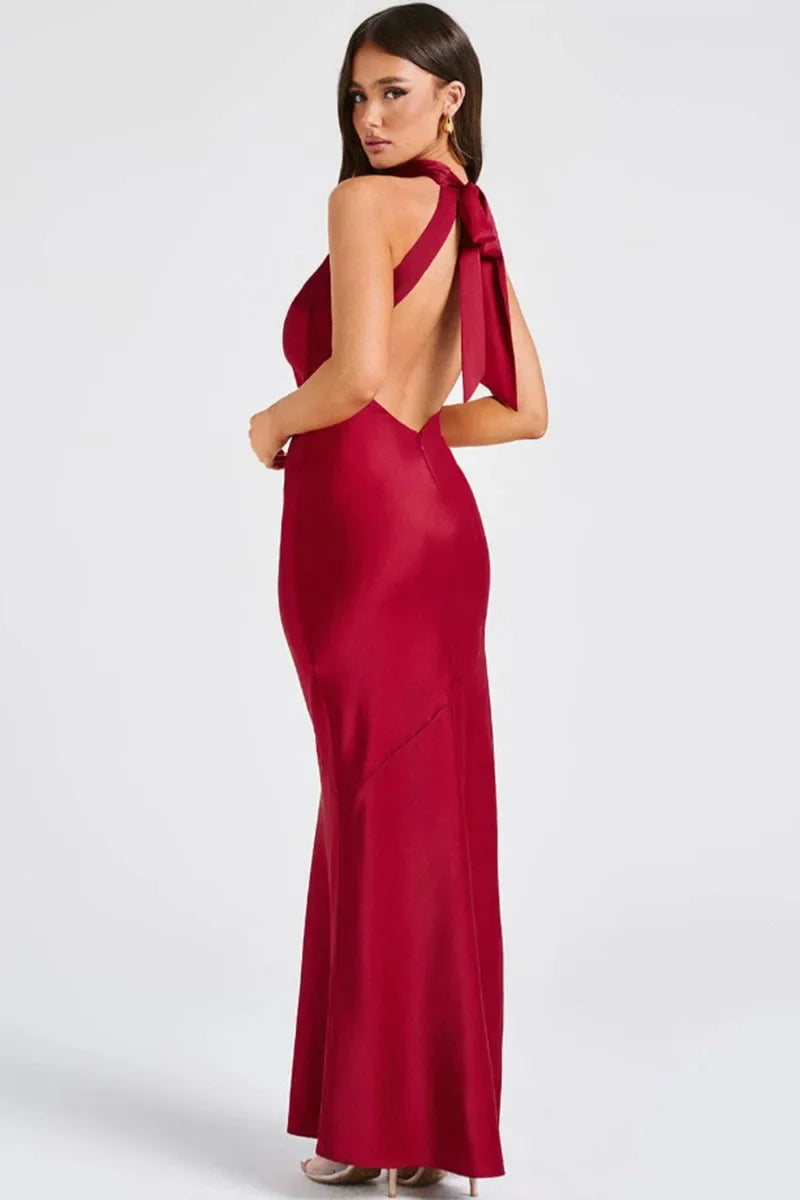 Maxi Satin Collar Dress with Slit Detail - Amari