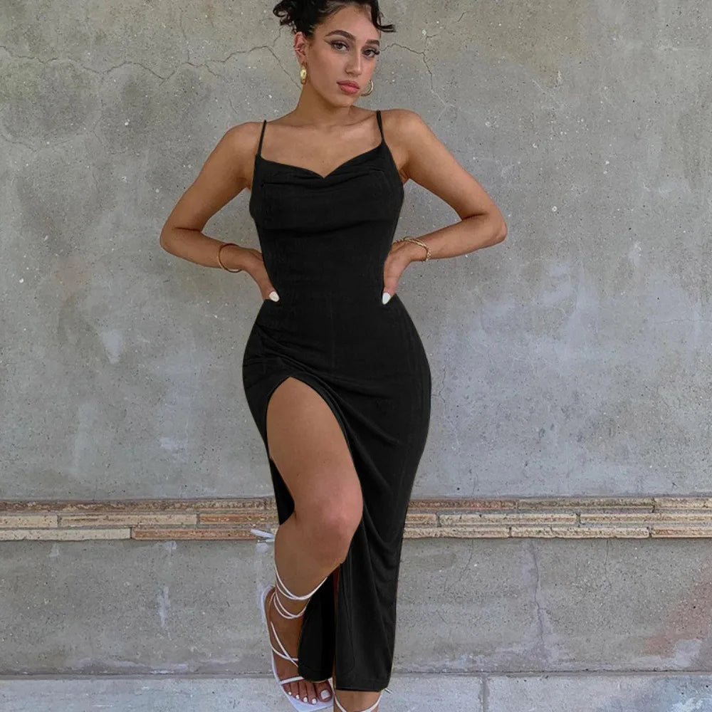 Summer midi knitted dress with slit decoration - Smile