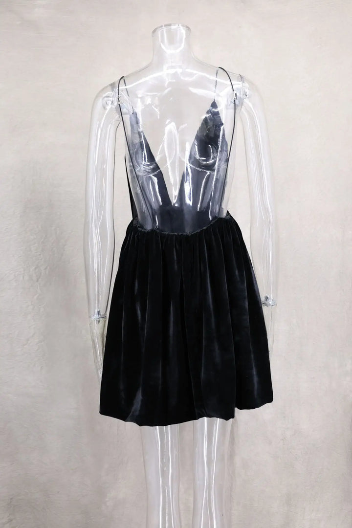 Velvet Mini Balloon Dress with Open Back - Myla
