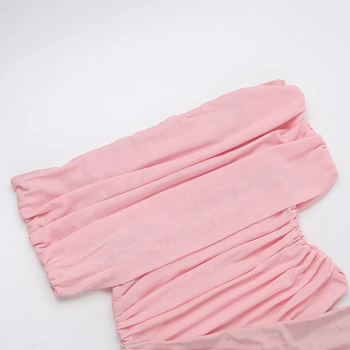 Maxi dress with ruching, mesh design and off-shoulder - Keshet
