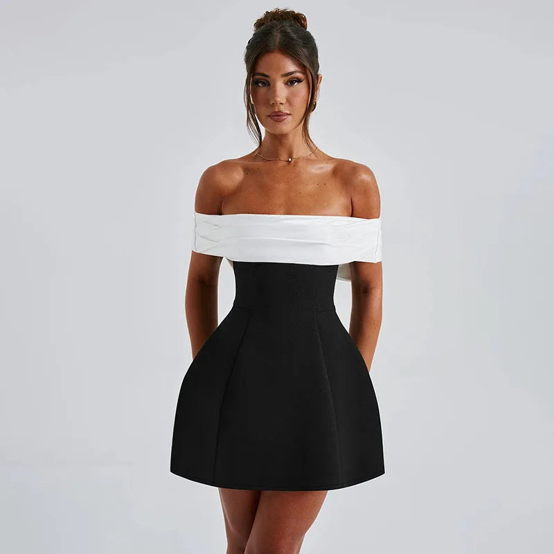 Mini dress with satin off-shoulder straps - Sia