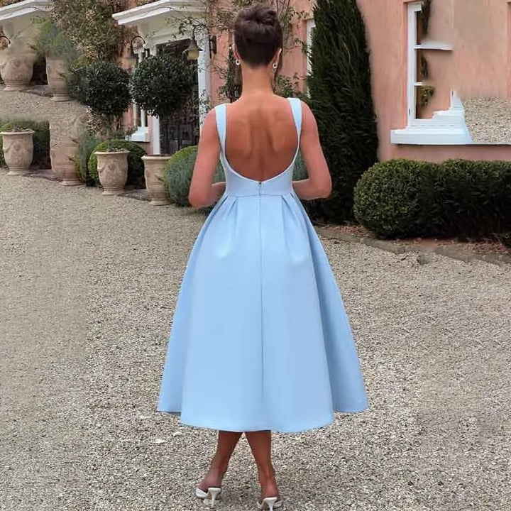 Classic midi A-line dress with open back - Alaya