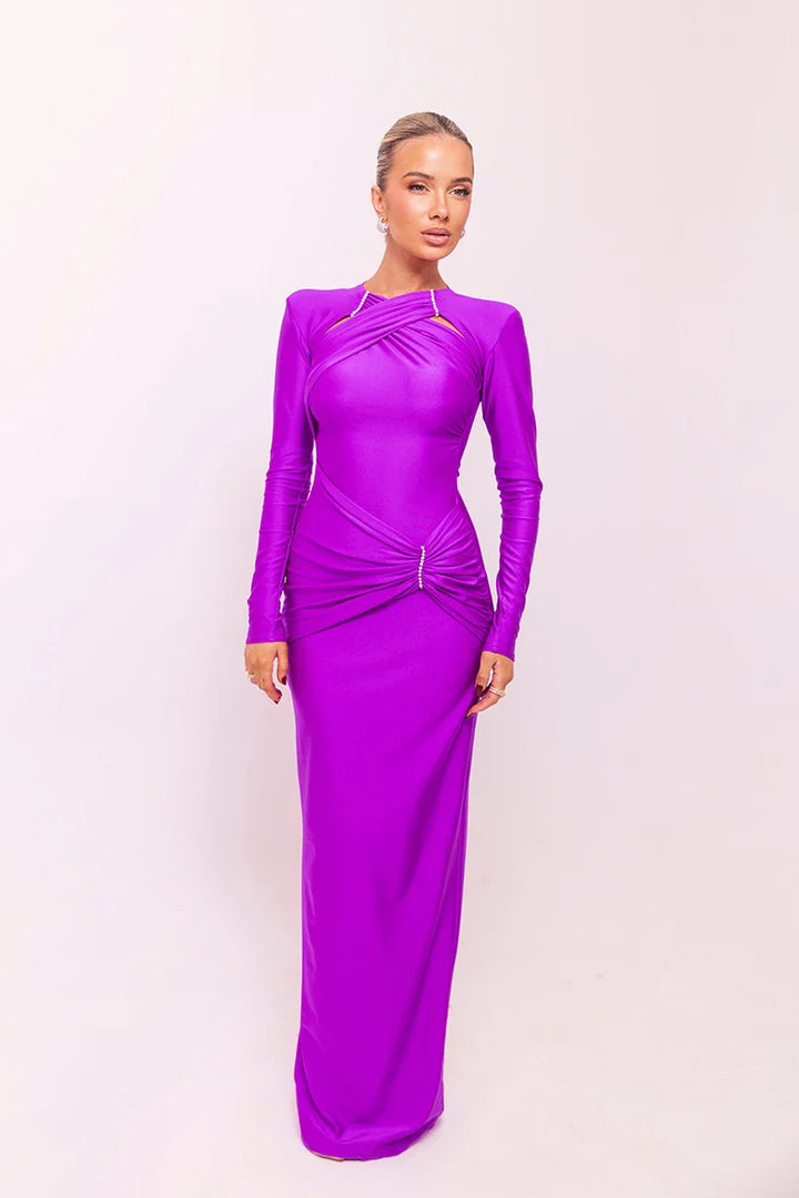 Shaping Fabric Maxi Dress with Ruched Decoration and Rhinestone Buckles - Sadie
