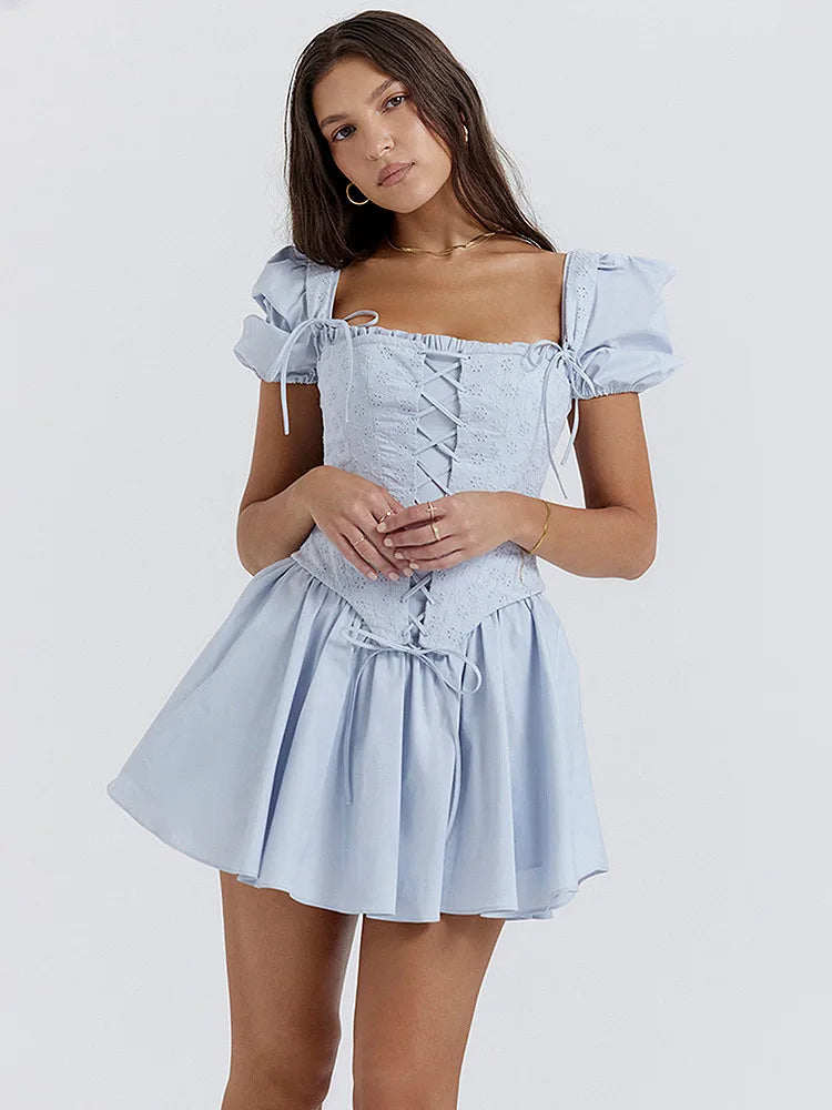 Country-style mini dress with corset design - Techelet