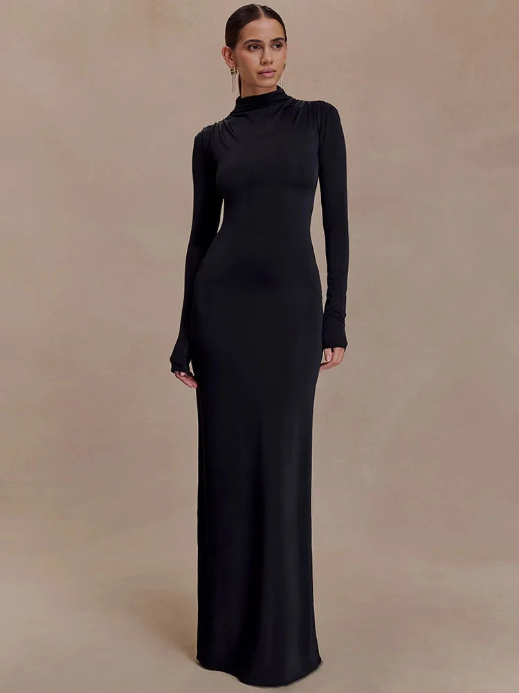 Maxi dress with open back and buckle decoration - TAHIL