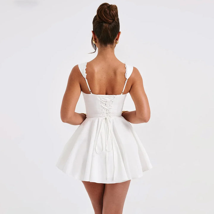 A-line mini dress with button decoration and chest tie - Marom