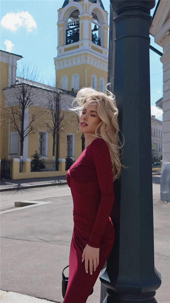 Fitted Maxi Dress with Ruching Design - Lin
