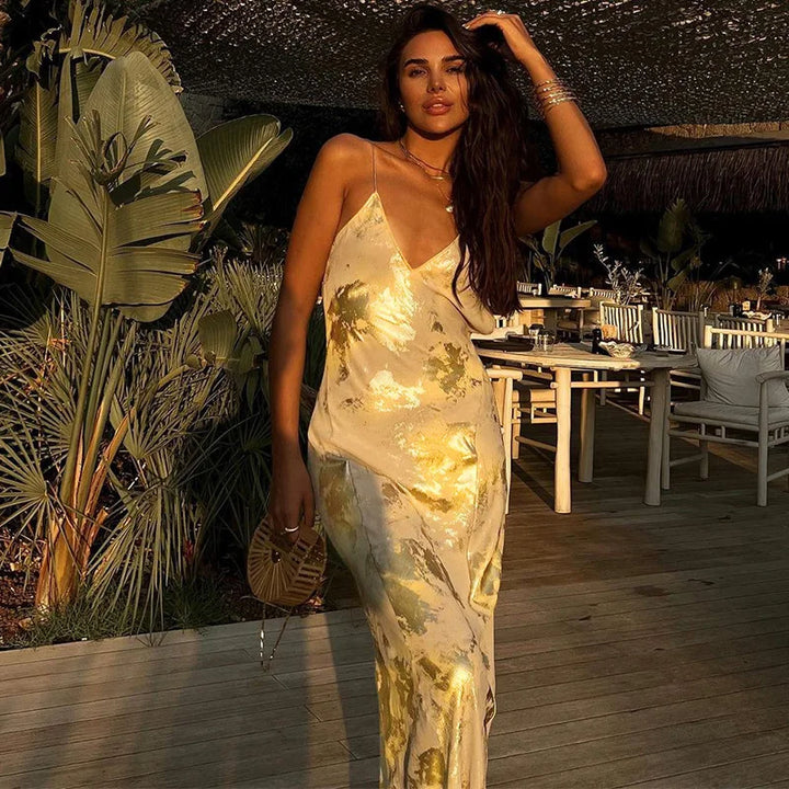 Maxi Dress with Gold Decoration - Zahava