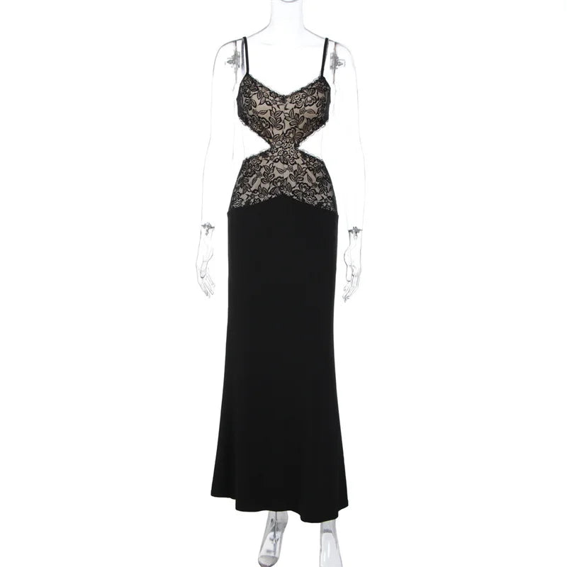 Maxi Dress with Lace Design and Open Back - EMMA