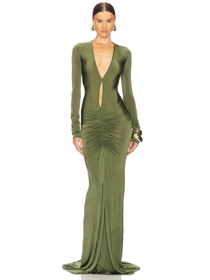 Maxi dress with ruching design in shiny fabric - Afik