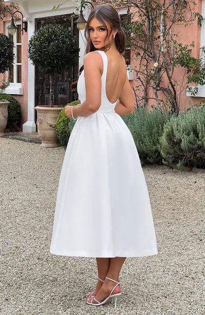 Classic midi A-line dress with open back - Alaya