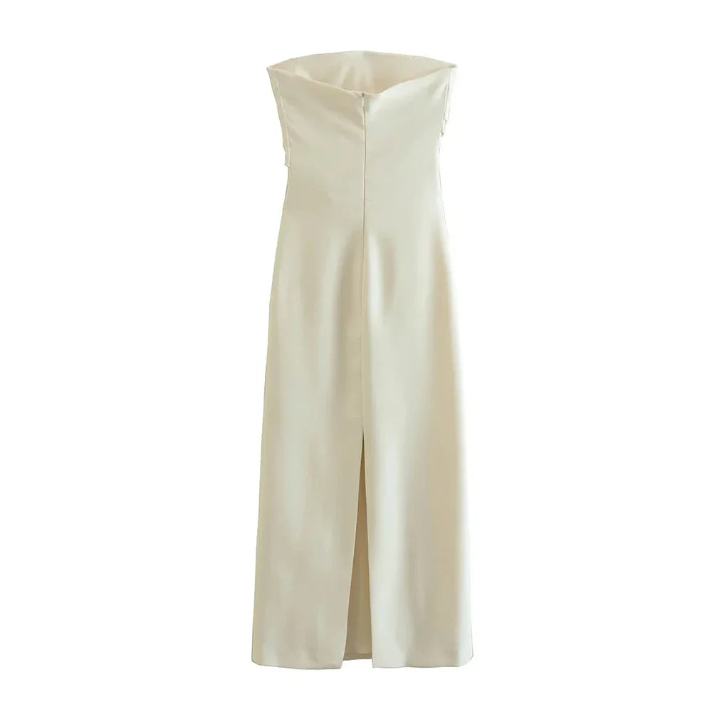 Strapless Midi Dress with Pleated Design - Emmy