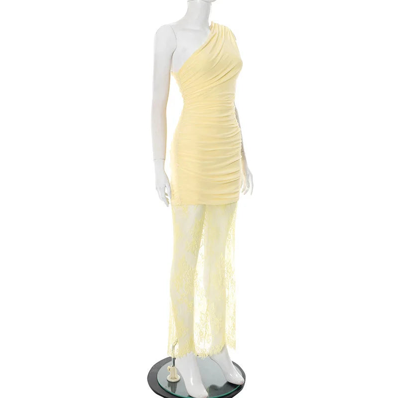 Maxi dress with ruching and lace design - Ameriza
