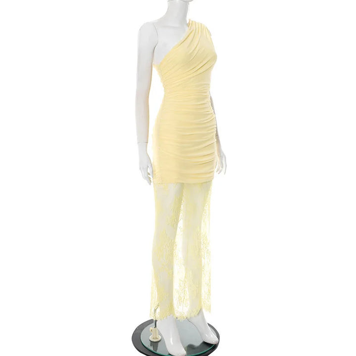 Maxi dress with ruching and lace design - Ameriza
