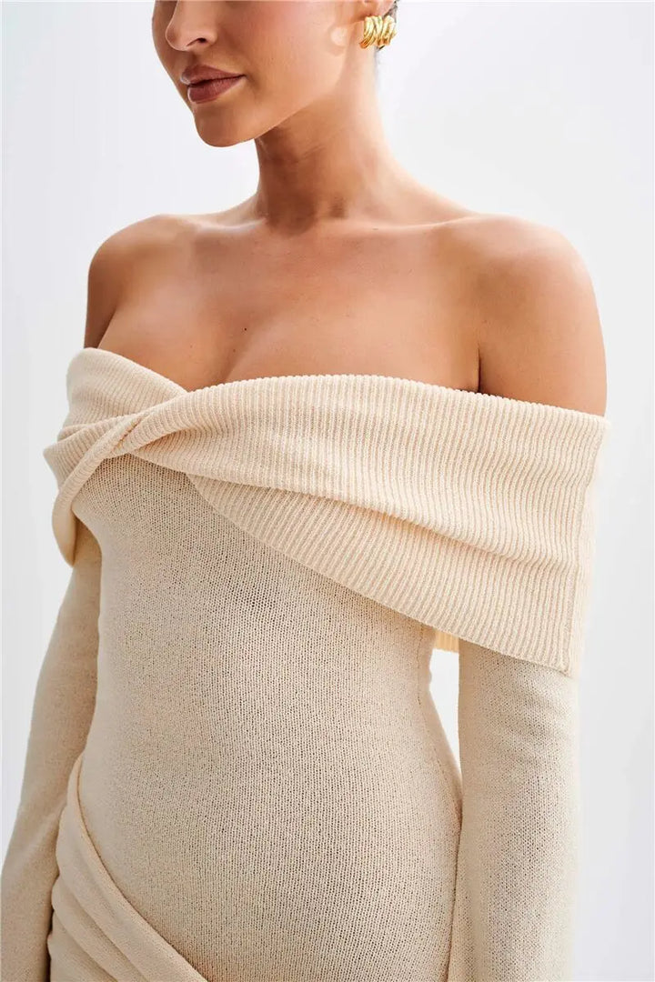 Knitted mini dress with off-shoulder tie design - Karin
