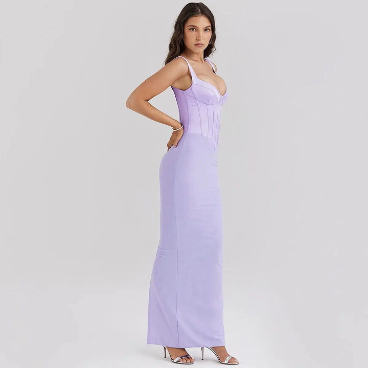 Mesh Maxi Dress with Satin Corset Design - Mariam
