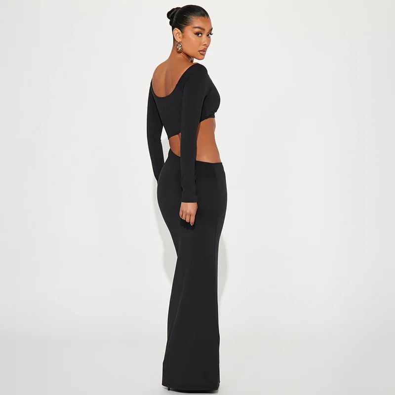 Maxi dress with exposed midriff and buckle design - Talia