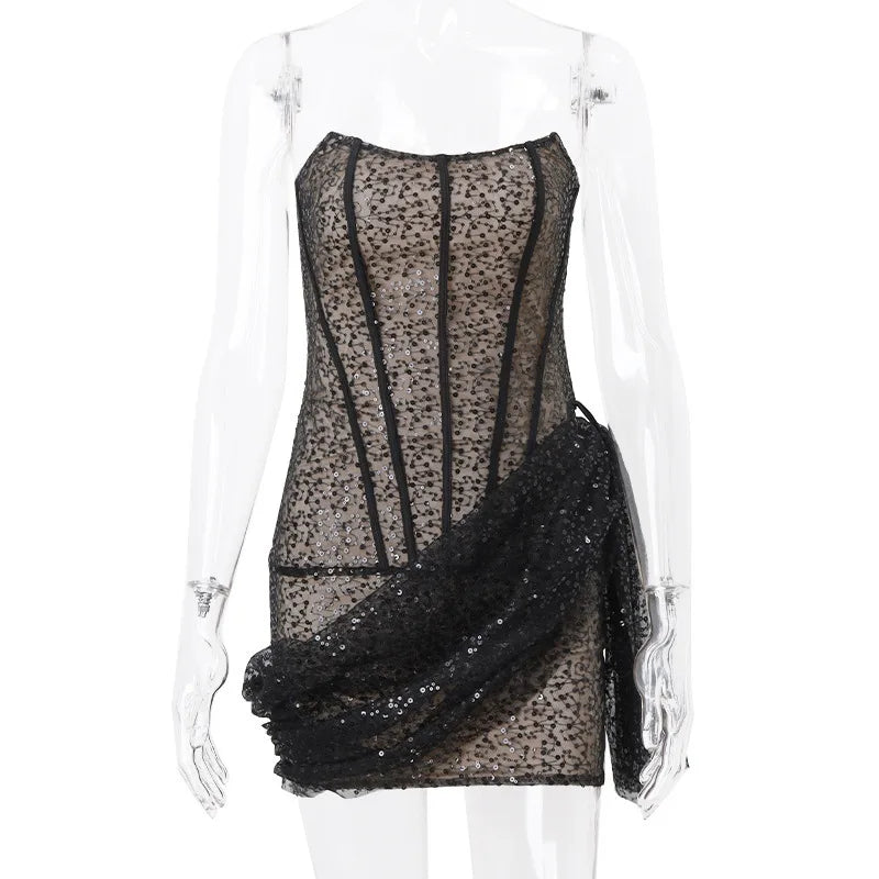 Strapless mini dress with corset design and sequin detail - VALENTINA