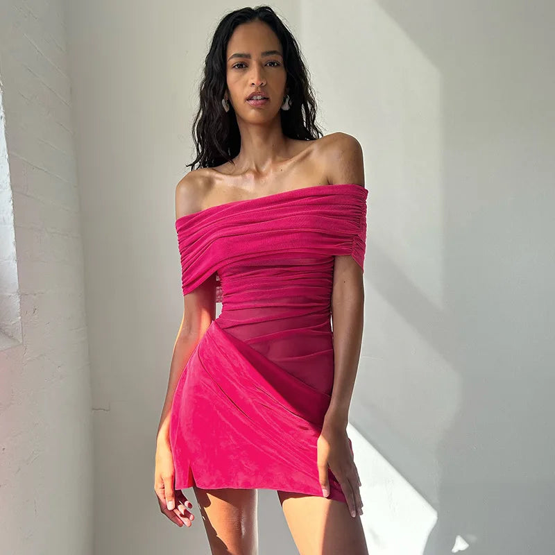 Mini dress with mesh design and off-shoulder - ALEX