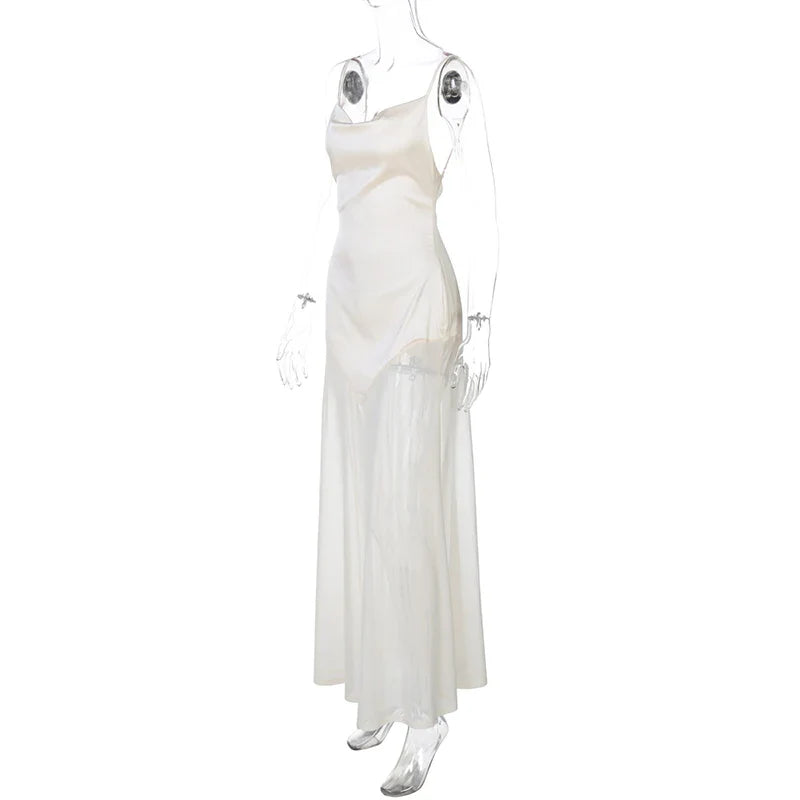 Maxi Satin Dress with Chiffon Detail and Open Back - Gracie