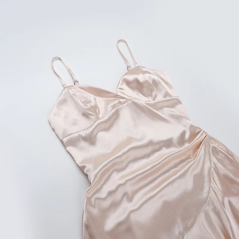 Satin Maxi Dress with Ruffle and Slit Detail - Siana
