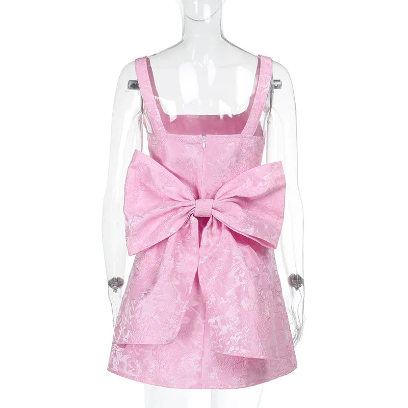 Mini dress with floral illustration print and bow detail on the back - Louisa