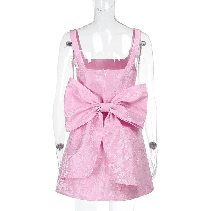Mini dress with floral illustration print and bow detail on the back - Louisa