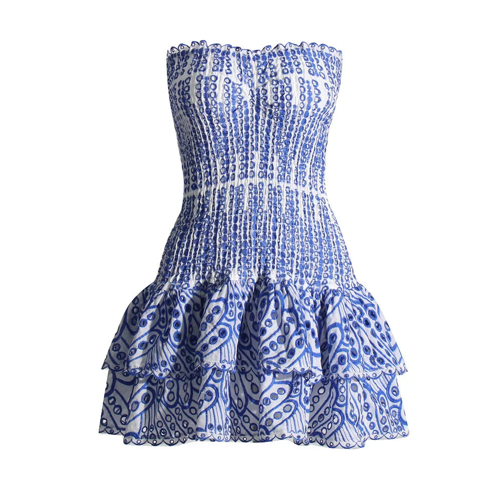 Strapless Mini Dress with Ruching and Ruffle - Diane