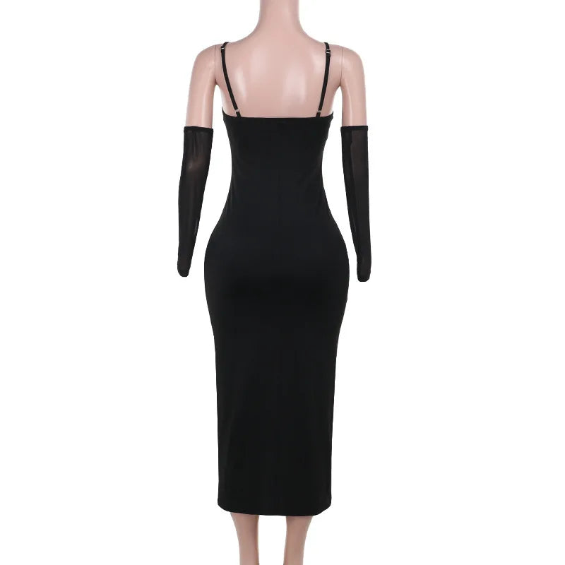 Fitted midi dress with shaping fabric, glitter sequin detail, and cap sleeves - Bridget