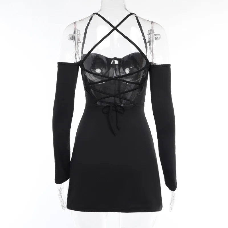 Off-Shoulder Mini Dress with Chest Tie Detail - Romy