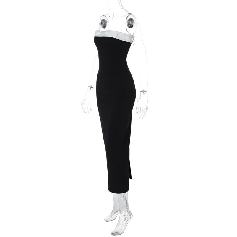 Elegant Strapless Midi Dress with Bow Detail - MORA