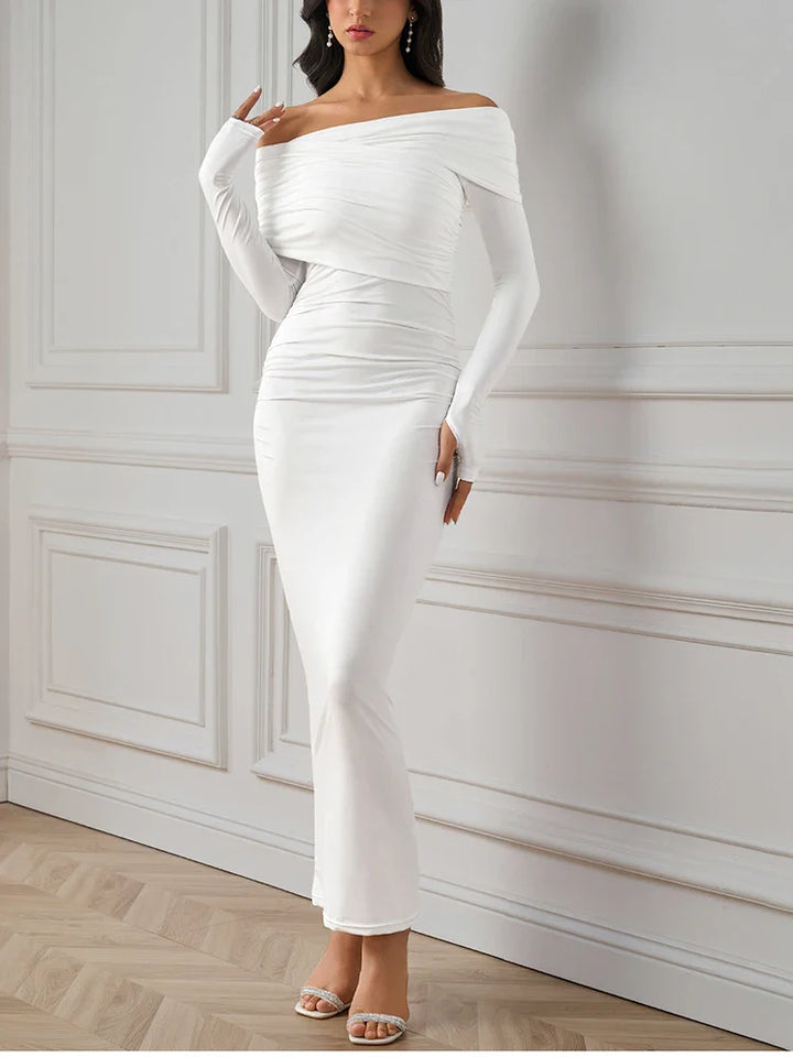 Maxi Dress with Ruching and One-Shoulder Design - Sharala