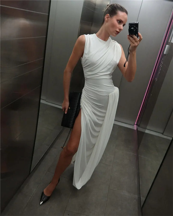 Maxi pleated dress with slit design - Aiza