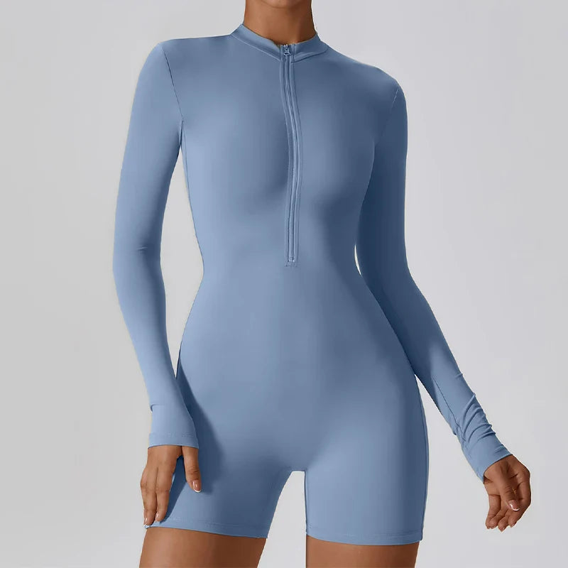 Short/long sporty fitted jumpsuit with shaping fabric and zipper closure - Andi