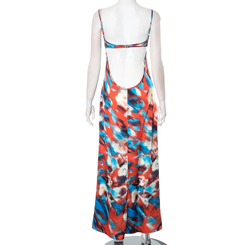 Colorful Satin Maxi Dress - Skylar