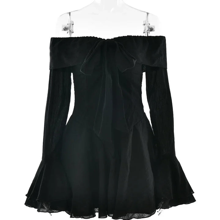 A-line Chiffon Mini Dress with Off-Shoulder - Lilyana